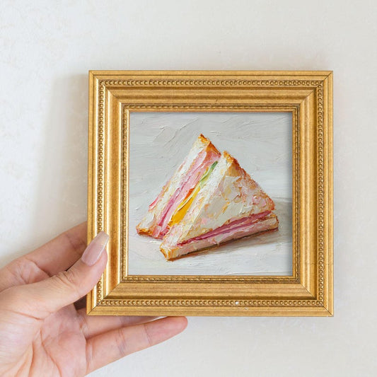 Small Sandwich Oil Painting in Gold Frame: French Cafe Wall Art