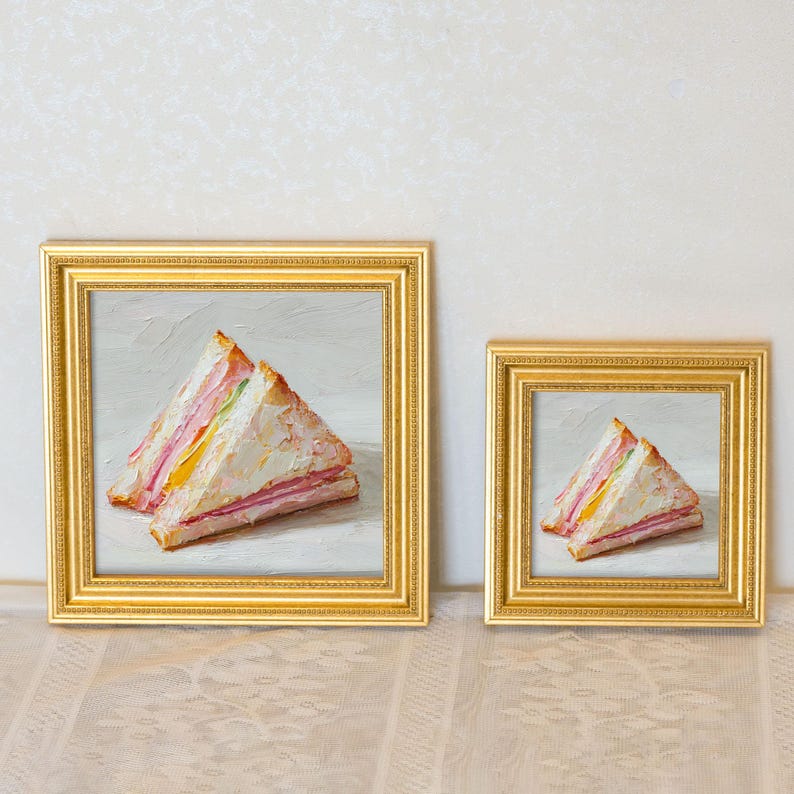 Small Sandwich Oil Painting in Gold Frame: French Cafe Wall Art