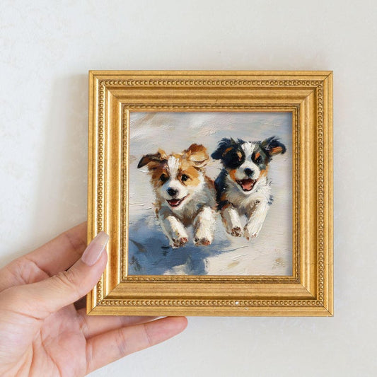 Mini Golden Retriever Oil Painting: Hand-Painted Dog Portrait in Gold Frame