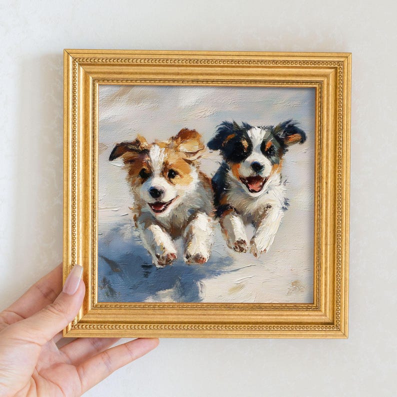 Mini Golden Retriever Oil Painting: Hand-Painted Dog Portrait in Gold Frame