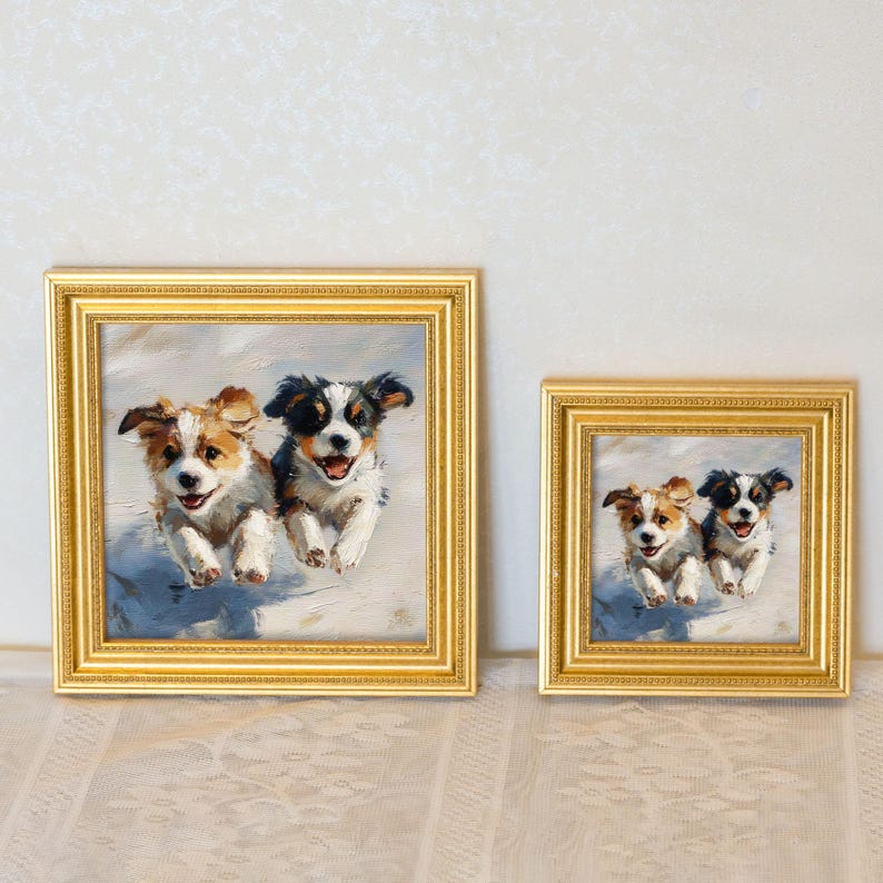 Mini Golden Retriever Oil Painting: Hand-Painted Dog Portrait in Gold Frame