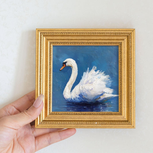 Original Swan Oil Painting: Mini Elegant Bird Living Room Wall Art Decor Gift