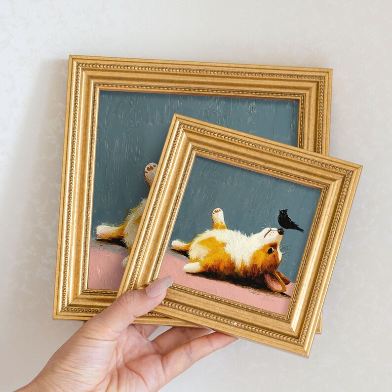 Mini Corgi Oil Painting: Playful Puppy Portrait in Golden Frame