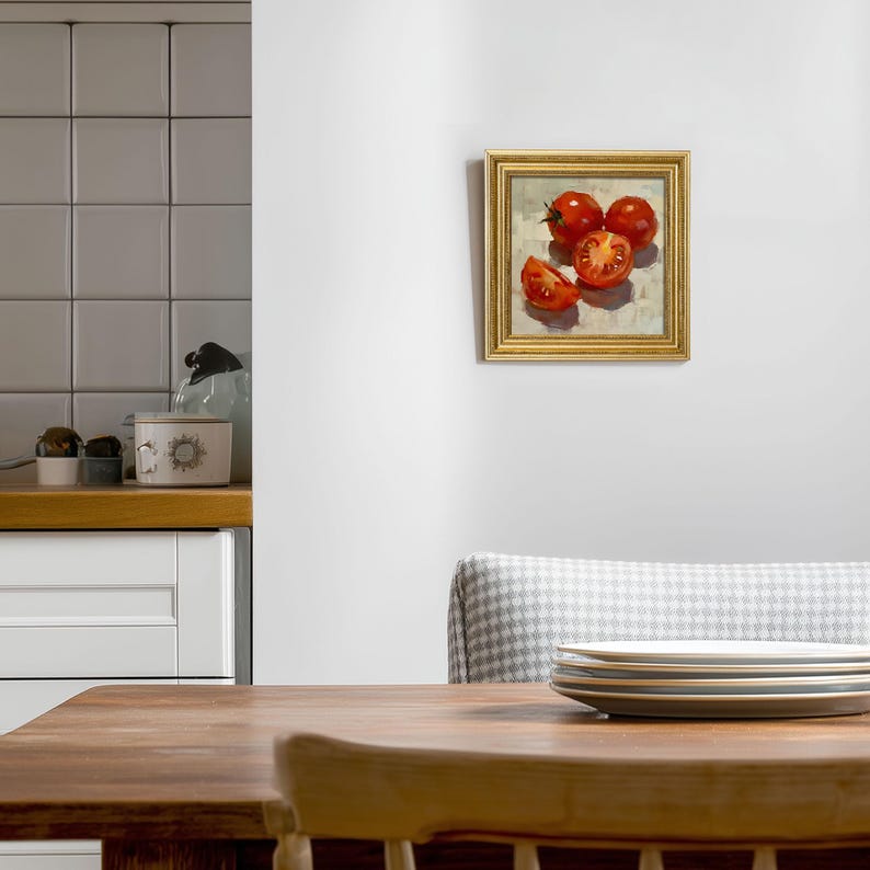 Mini Tomato Still Life Painting-Fresh Fruit Wall Art-Kitchen Decor-Handmade Oil Painting-Vegetable Artwork-Gift For Tomato Lover