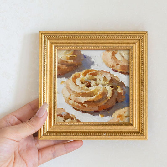 Mini Cookie Still Life Oil Painting: Sweet Biscuit Dessert Kitchen Decor