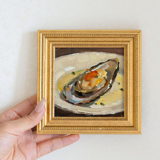 Mussel Oil Painting: Mini Seafood Still Life, Kitchen Wall Art