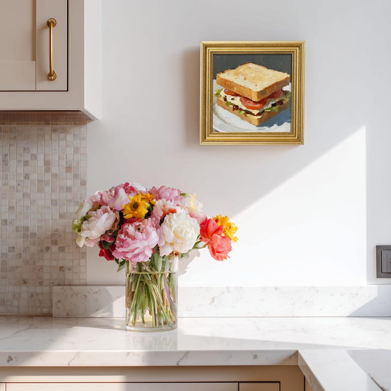 Small Sandwich Oil Painting: French Kitchen Still Life Wall Art