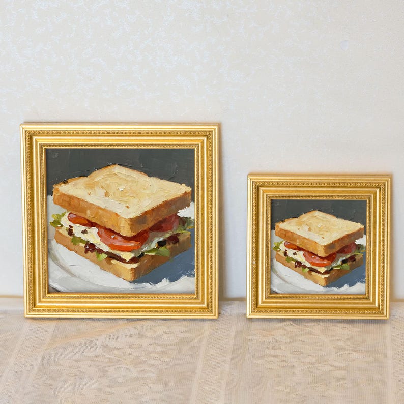 Small Sandwich Oil Painting: French Kitchen Still Life Wall Art