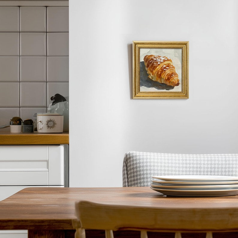 Mini Croissant Oil Painting-French Pastry Still Life Artwork, Original Painting for French Kitchen and Bar Decor-Gift For Wall Art Lover