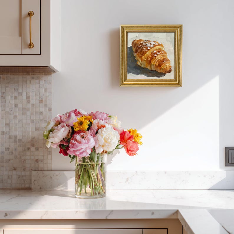 Mini Croissant Oil Painting-French Pastry Still Life Artwork, Original Painting for French Kitchen and Bar Decor-Gift For Wall Art Lover