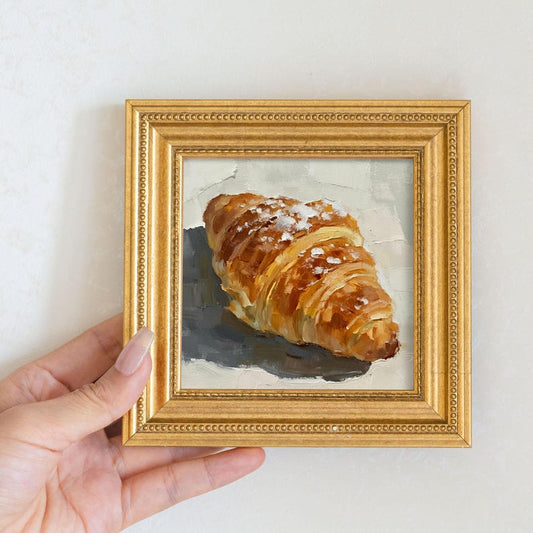 Mini Croissant Oil Painting-French Pastry Still Life Artwork, Original Painting for French Kitchen and Bar Decor-Gift For Wall Art Lover