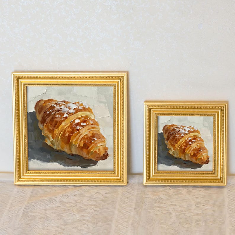 Mini Croissant Oil Painting-French Pastry Still Life Artwork, Original Painting for French Kitchen and Bar Decor-Gift For Wall Art Lover