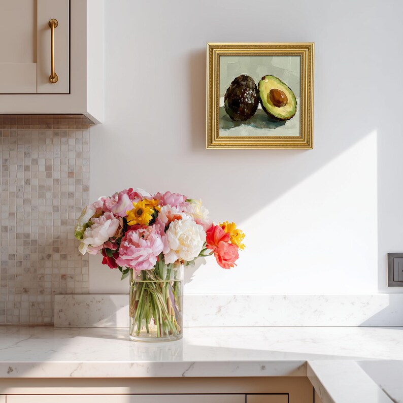 Mini Avocado Oil Painting: Kitchen Still Life Art