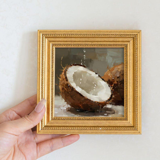 Mini Coconut Oil Painting-Healthy Fruit Still Life Artwork-Hand-Painted Kitchen or Living Room Wall Art Decor-Gift For Wall Art Lover