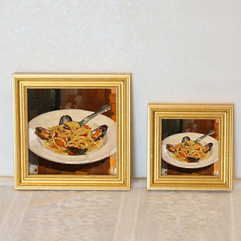Still Life Pasta Oil Painting: Kitchen Wall Art Decor,5x5 Canvas Artwork Gift