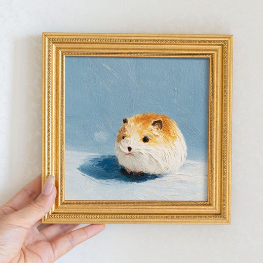 Hand-Painted Hamster Oil Painting: Living Room Wall Art Decor, 5X5 Hamster Portrait Gift