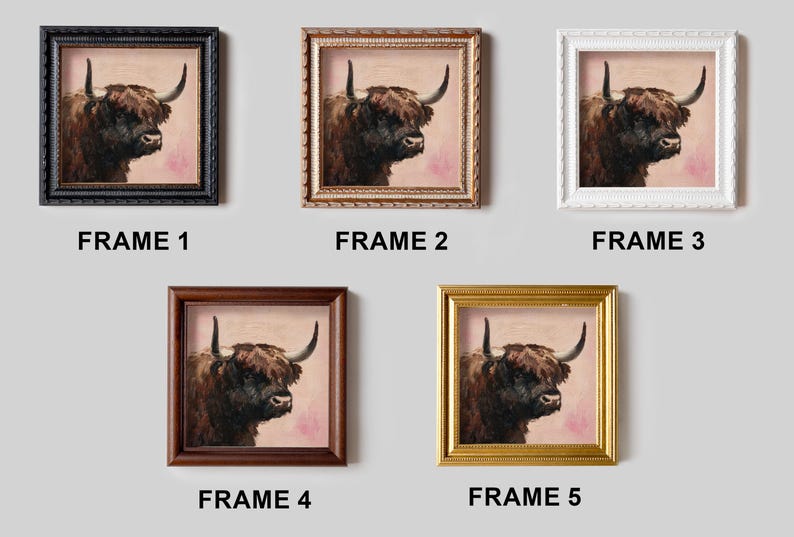 Hand-Painted Highland Cow Oil Painting: Living Room Wall Art Decor, 5X5 Housewarming Gift