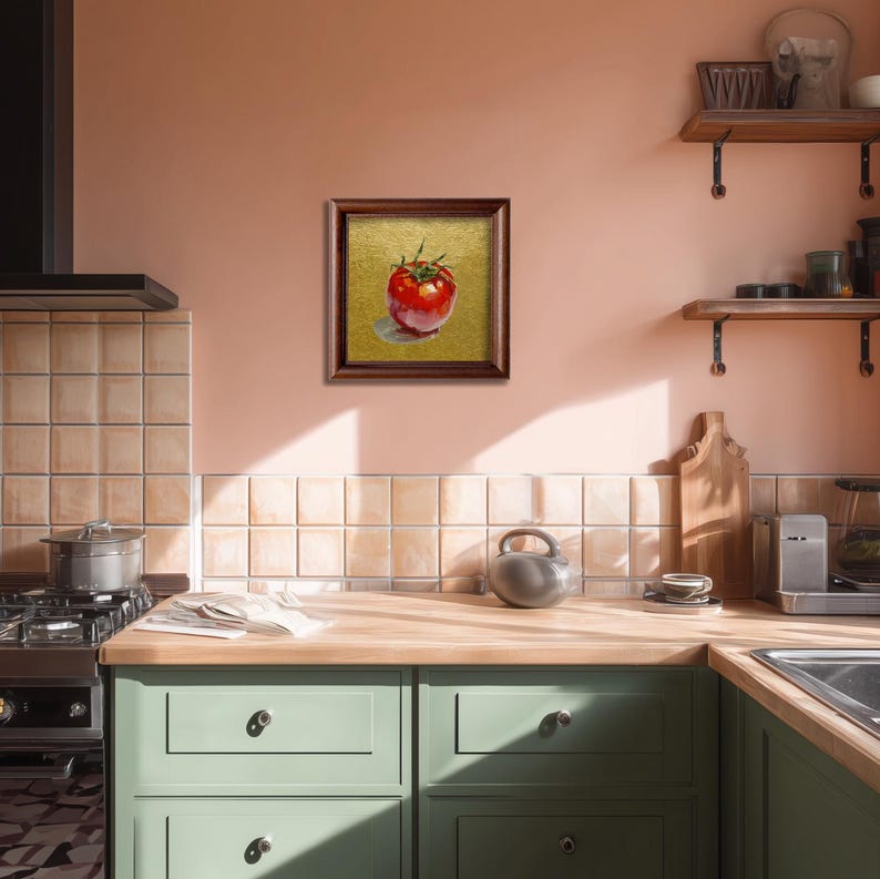 Still Life Tomato Oil Painting: Kitchen Wall Art Decor, 5X5 Housewarming Gift