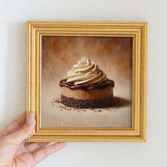 Still Life Chocolate Dessert Oil Painting: Kitchen Wall Art Decor, 5X5 Housewarming Gift