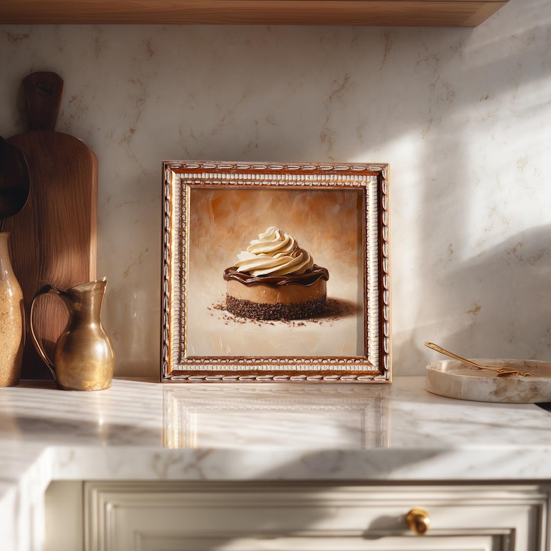 Still Life Chocolate Dessert Oil Painting: Kitchen Wall Art Decor, 5X5 Housewarming Gift