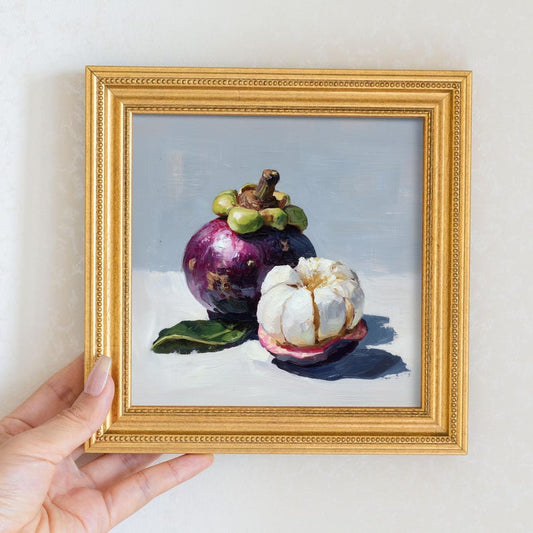 Still Life Mangosteen Oil Painting: Dining Room Wall Art Decor, 5X5 Artwork Gift