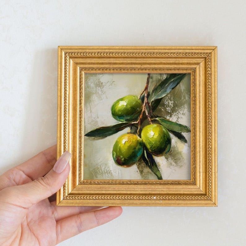 Still Life Olive Oil Painting: Kitchen Wall Art Decor, 5X5 Canvas Artwork Gift