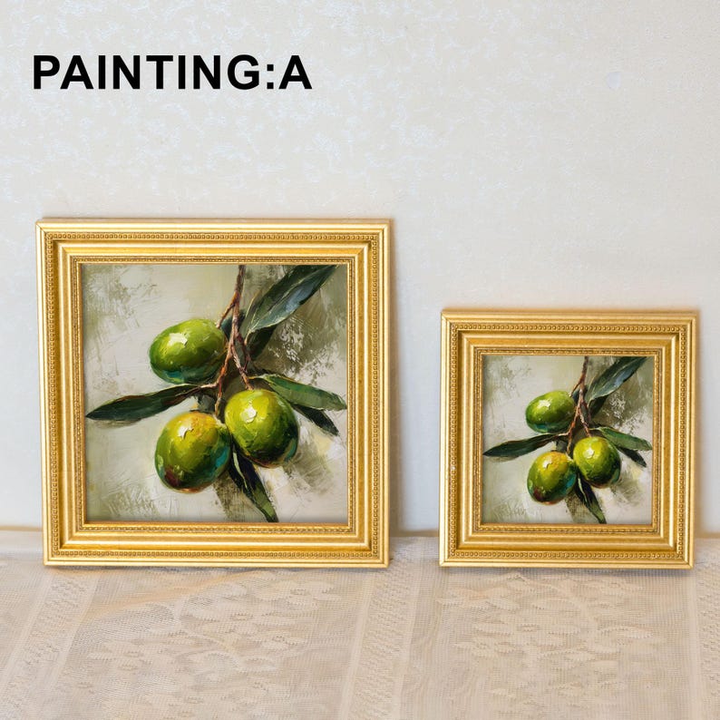 Still Life Olive Oil Painting: Kitchen Wall Art Decor, 5X5 Canvas Artwork Gift