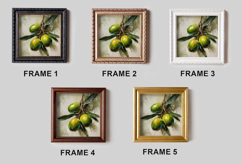 Still Life Olive Oil Painting: Kitchen Wall Art Decor, 5X5 Canvas Artwork Gift