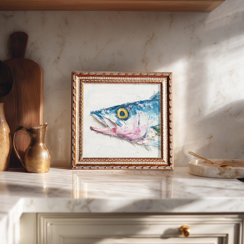 Still Life Fish Oil Painting: Kitchen Wall Art Decor, 5X5 Hand-Painted Artwork Gift
