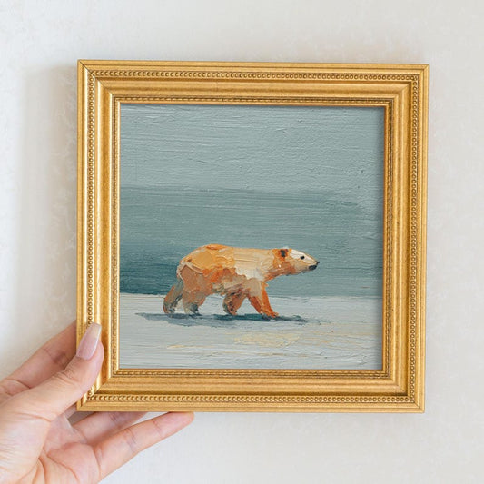 Hand-Painted Polar Bear Oil Painting: Living Room Wall Art Decor, 5X5 Housewarming Gift