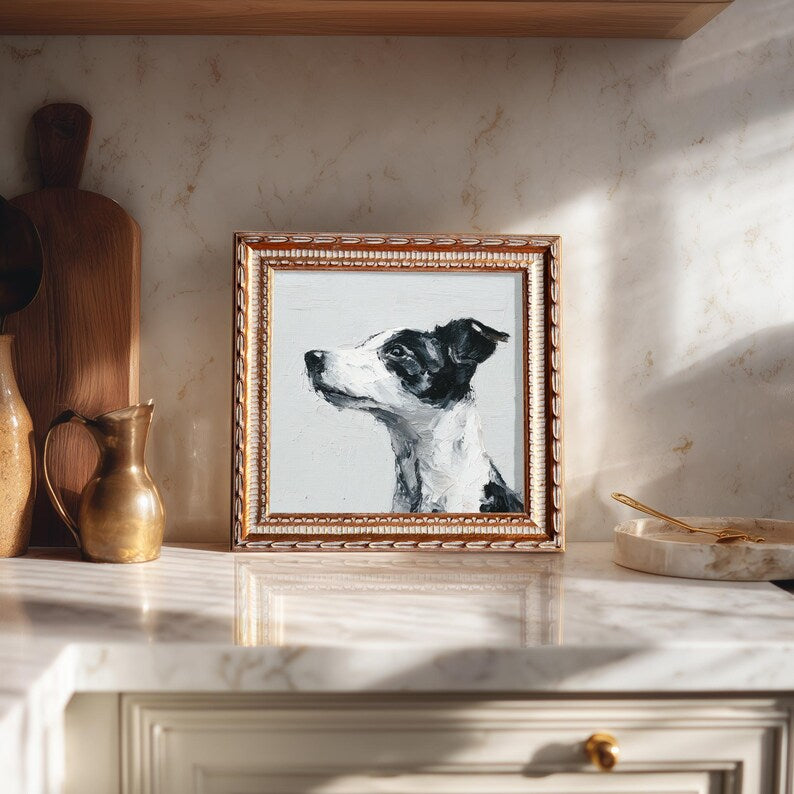 Hand-Painted Border Collie Oil Painting: Living Room Wall Art Decor, Puppy Portrait Gift