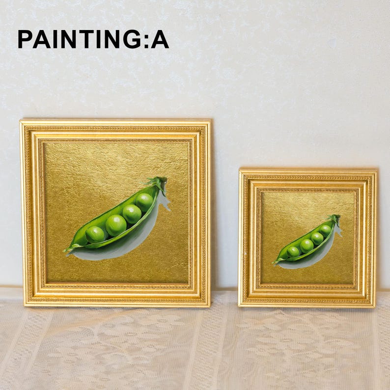 Still Life Pea Pod Oil Painting: Kitchen Wall Art Decor, 5X5 Housewarming Gift