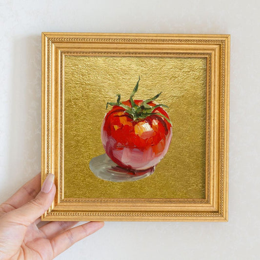 Still Life Tomato Oil Painting: Kitchen Wall Art Decor, 5X5 Housewarming Gift