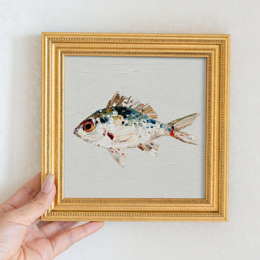 Still Life Fish Oil Painting: Kitchen Wall Art Decor, 5X5 Hand-Painted Housewarming Gift