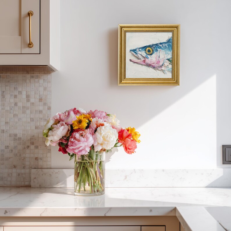 Still Life Fish Oil Painting: Kitchen Wall Art Decor, 5X5 Hand-Painted Artwork Gift
