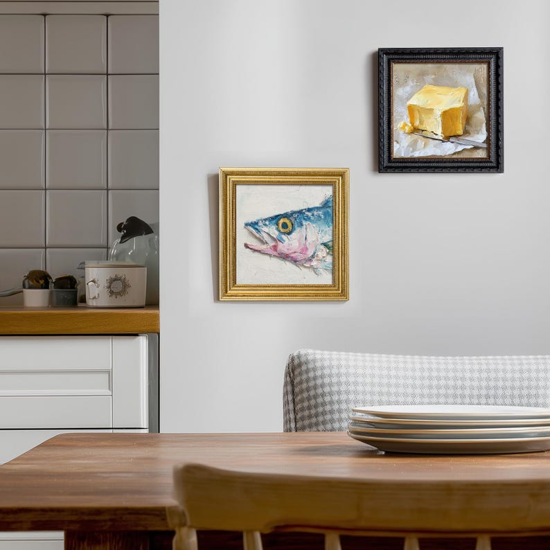 Still Life Fish Oil Painting: Kitchen Wall Art Decor, 5X5 Hand-Painted Artwork Gift
