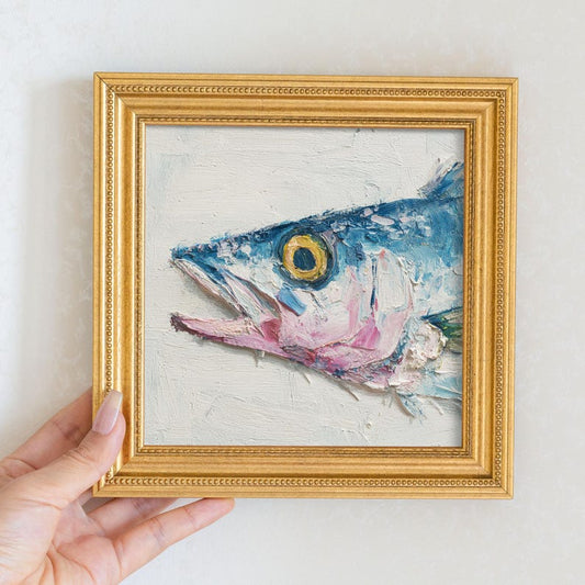 Still Life Fish Oil Painting: Kitchen Wall Art Decor, 5X5 Hand-Painted Artwork Gift