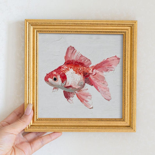Still Life Goldfish Oil Painting: Living Room Wall Art Decor, Hand-Painted Housewarming Gift