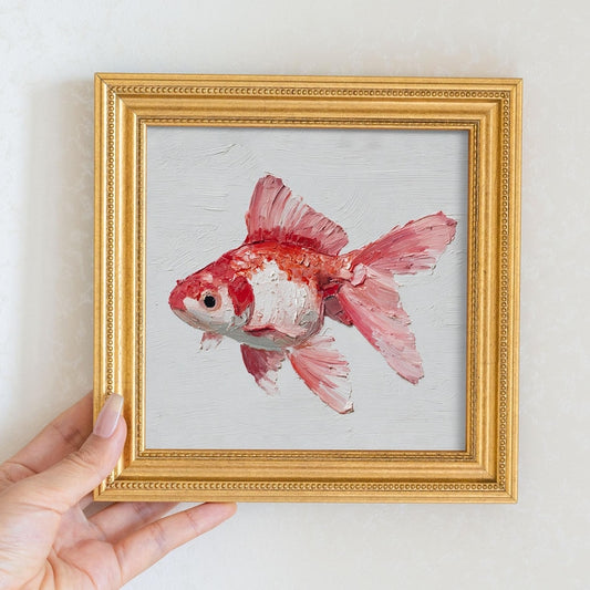 Still Life Goldfish Oil Painting: Living Room Wall Art Decor, Hand-Painted Housewarming Gift
