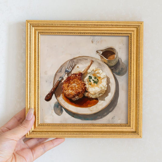 Still Life Lamb Cutlet Oil Painting: Kitchen Wall Art Decor, 5X5 Housewarming Gift