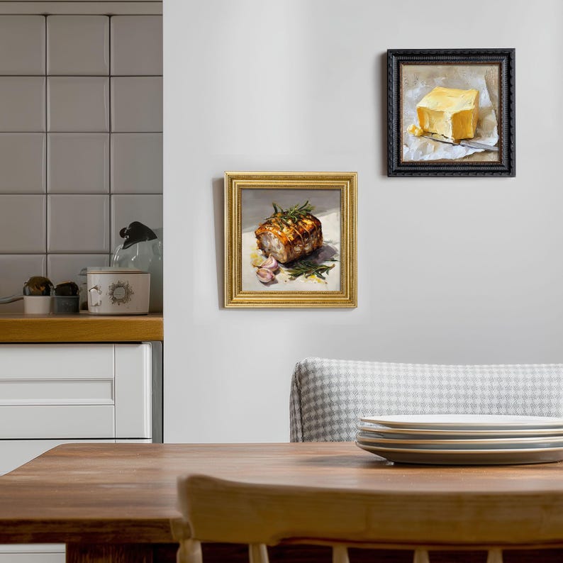 Still Life Smoked Roast Pork Oil Painting: Kitchen Wall Art Decor, Housewarming Gift