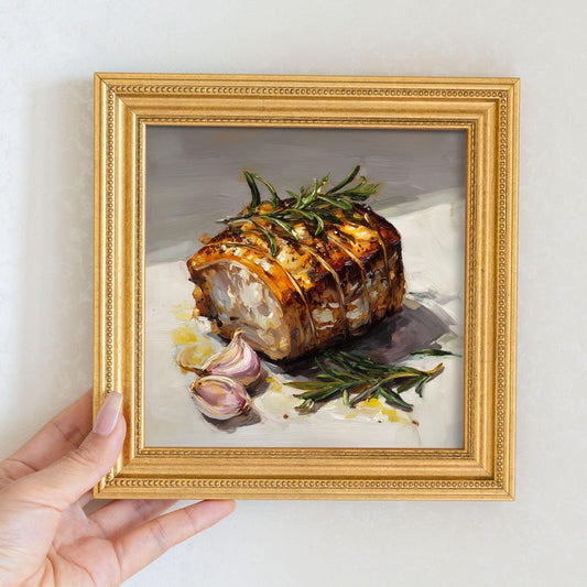 Still Life Smoked Roast Pork Oil Painting: Kitchen Wall Art Decor, Housewarming Gift